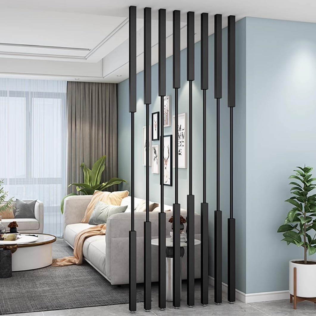 8 Pcs Adjustable Room Divider Privacy Screens, Metal Partition Wall Separators, No Drill Design, Customizable Height Feet, Black, 150cm/59in - Perfect for Home and Office