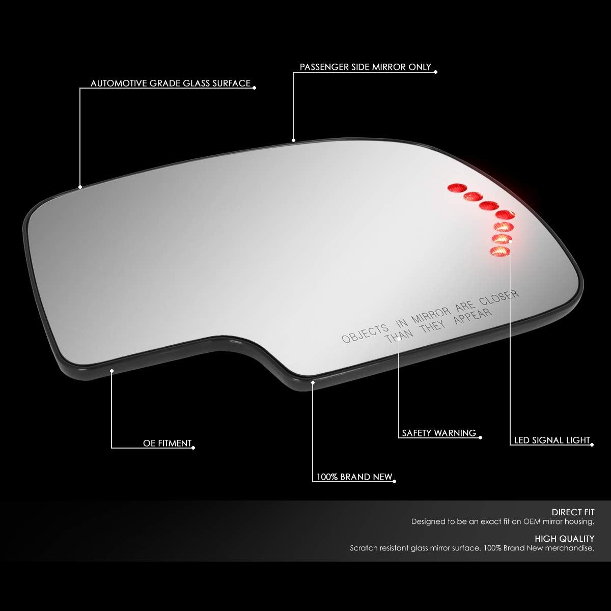 DNA Motoring SMP-056-R Right/Passenger Side Door Rear View Mirror Glass w/Heater+LED Turn Signal