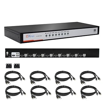 8 Port HDMI USB KVM Switch, Heavy-Duty 1U Metal Rack Mount, 1080p@60Hz, Auto Scan, Broadcast Mode, Button/Hotkey/Mouse Switching,Hot-Plug, w/USB HDMI KVM Cables Industrial Grade