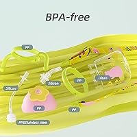 Vista 2 de Piifur Vaso para beber con popote con correa, a prueba de derrames, para bebé de 2 años, taza de entrenamiento para niños pequeños, 10 onzas, verde