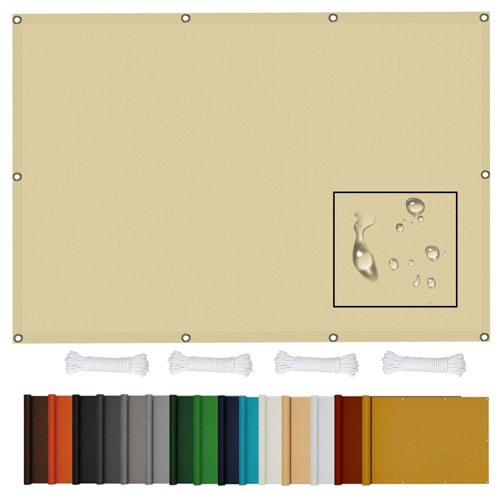 Voile ombrage rectangulaire étanche 1.8x2.6m crème pour terrasse