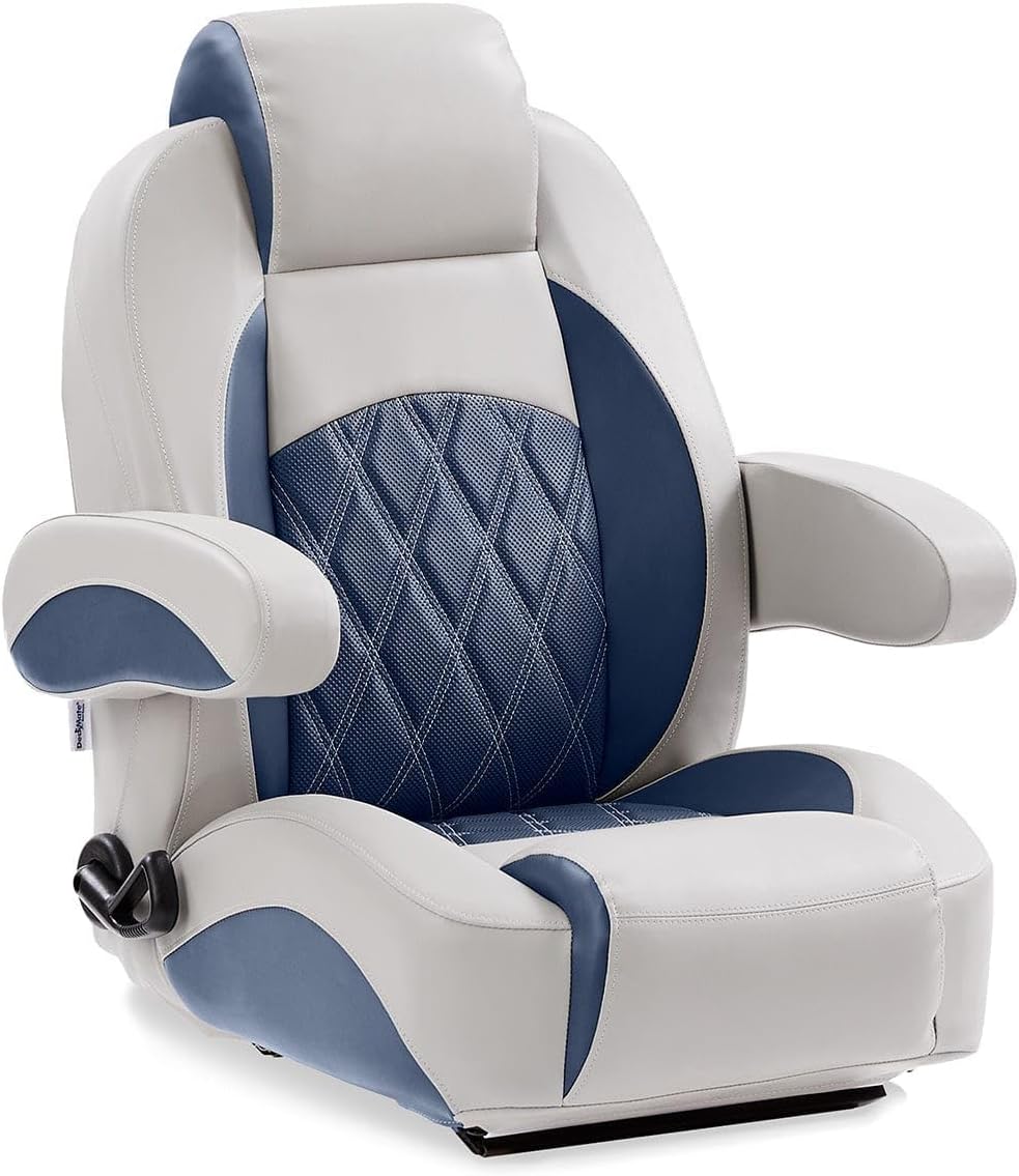 DeckMate Luxury Reclining Pontoon Captain's Chair - Gray and Navy