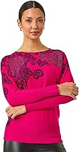 Roman Originals Women Diamante Embellished Jumper Ladies Sparkly Sequin Sweater Batwing Autumn Winter Sparkle Knit Knitwear Glittery Shiny Casual Evening Going Out Party