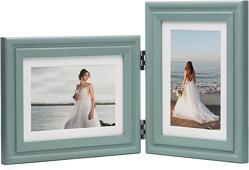 Miniatura 10 de WISADD Portarretratos verticales y horizontales de 4 x 6 pulgadas, marcos de fotos plegables de madera con doble bisagra con frente de vidrio real