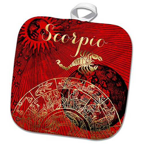 3dRose Scorpio Symbol Astrology Wheel Zodiac Sign Horoscope Pot Holder, 8 x 8, White