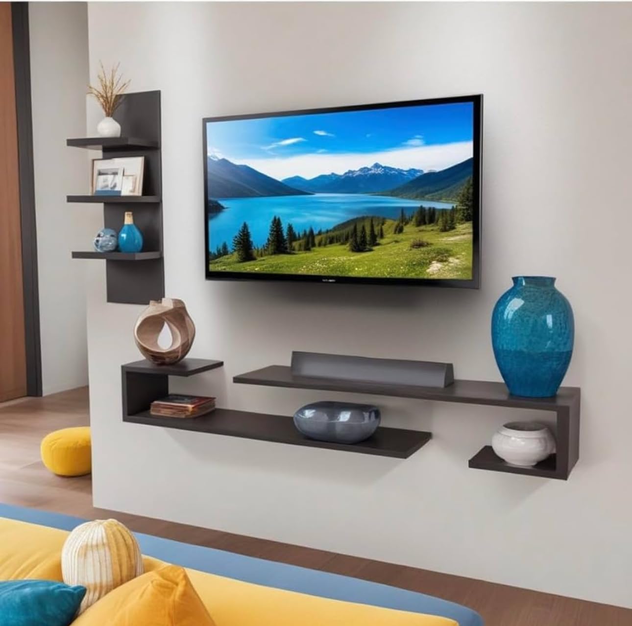 Bros Moon G Style Tv Cabinet Floating Shelves for Wall Set,Wall Mounted Shelf for Living Room, Bedroom (G Style TV Cabinet, Bearish Brown)-image-3