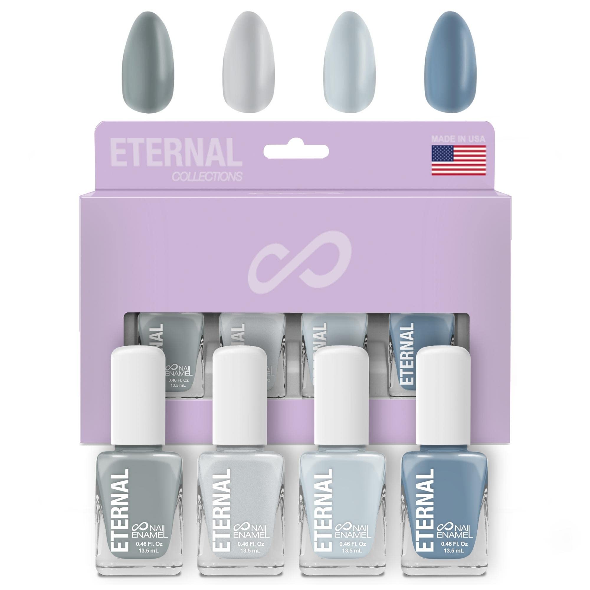 Eternal Gray Nail Polish Set for Women (MINIMALIST) - Light Nail Polish Set for Girls - Lasting & Quick Dry Natural Nail Polish Kit for Home DIY Manicure & Pedicure - Made in USA, 13.5mL (Set of 4)