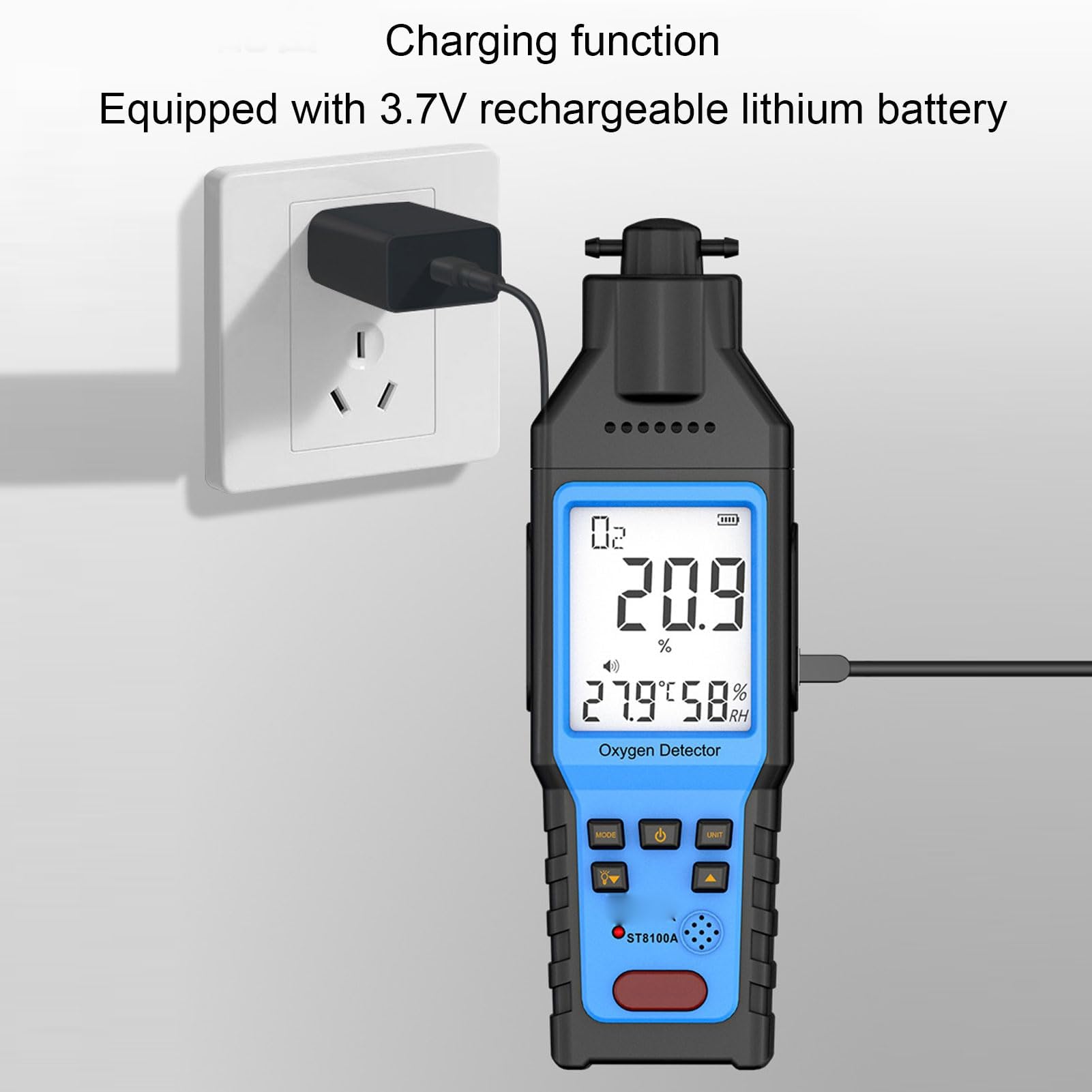 Detector de Oxígeno Portátil Medidor Concentración 0-100% Vol con Alarma para Gas O2 Doméstico