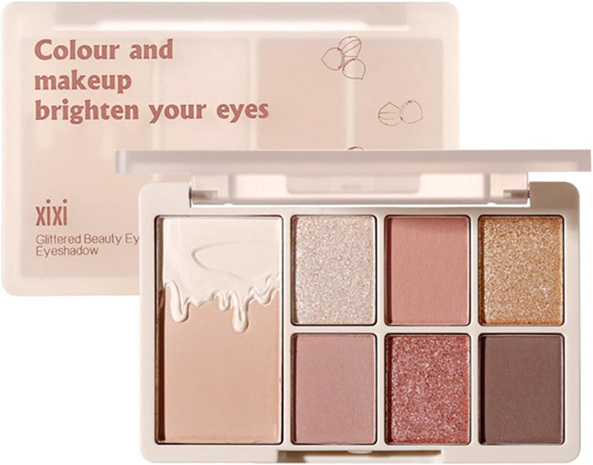 7 Color Milk Tea Color Eye Shadow Palette, Shiny Matte Glitter Pigment Eye Shadow Pallete, High Pigmented Makeup Palette, Eyeshadow Pallet Waterproof Long Lasting(Shengqiao Cookies)