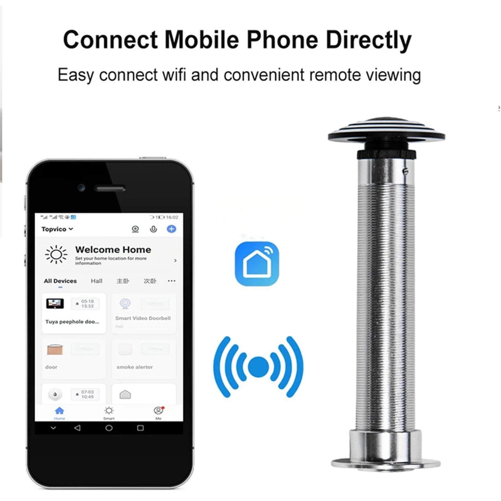 Telecamera Spioncino per Porta, Telecamera IP 1080P Full HD per Occhiello per Porta 5G Dual Band WiFi APP Controllo 2MP 1.6mm Spioncino per Porta con Conversazione (Spina europea)