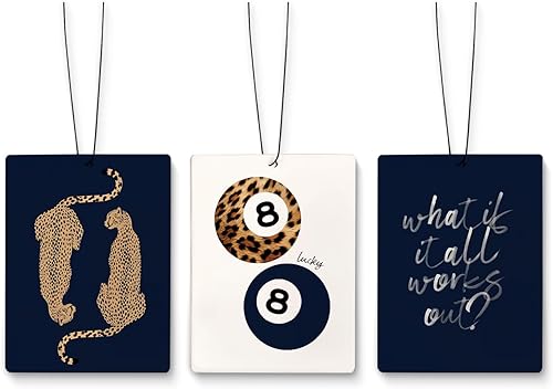 Miniatura 10 de Ambientador Rosa Femenino de Guepardo para Automóvil, Moderno Retro Leopardo Lucky 8 Ball Ambientador Colgante 3 Piezas para Coches, Armario, Cajón,