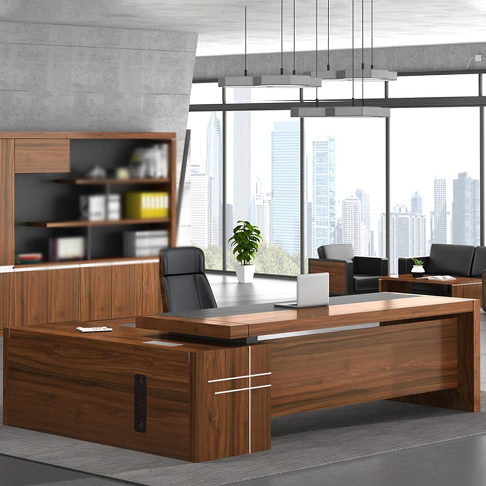 L-Shaped Executive Office Desk with Storage, Modern Manager Desk with CPU Stand & Cable Management,Large Supervisor Workstation for Home,No Chair (Right, L 94.49" × W 62.99" × W 39.37" × H 29.53")