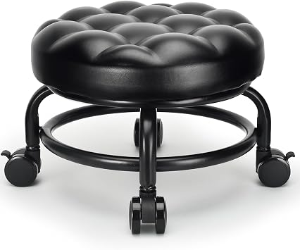 Low Height Rolling Stool Roller Stool PU Leather Comfortable Seat 360Swivel Rotating, Modern Rolling Chair for Home Office Garage Shop