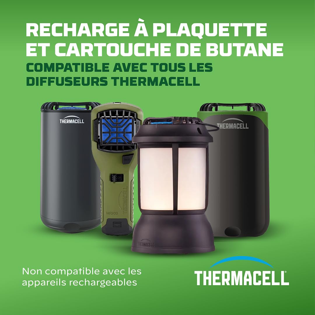 THERMACELL Recharge Anti Moustiques et Moustiques Tigres - 15m² - 48h | Compatible Diffuseurs, Nomades et Lanternes - 4 Cartouches Gaz + 12 Plaquettes - THNATRECHARGE48