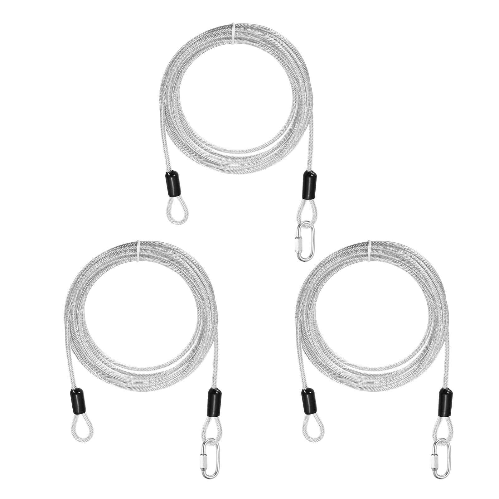 PATIKIL Security Cable Lock (4mm x 3 Meters, 9.8ft, Clear)(3 Set) Vinyl Coated 304 Stainless Steel Double Loop Flexible Wire Rope Safety Cable with Quick Links Locking Connectors