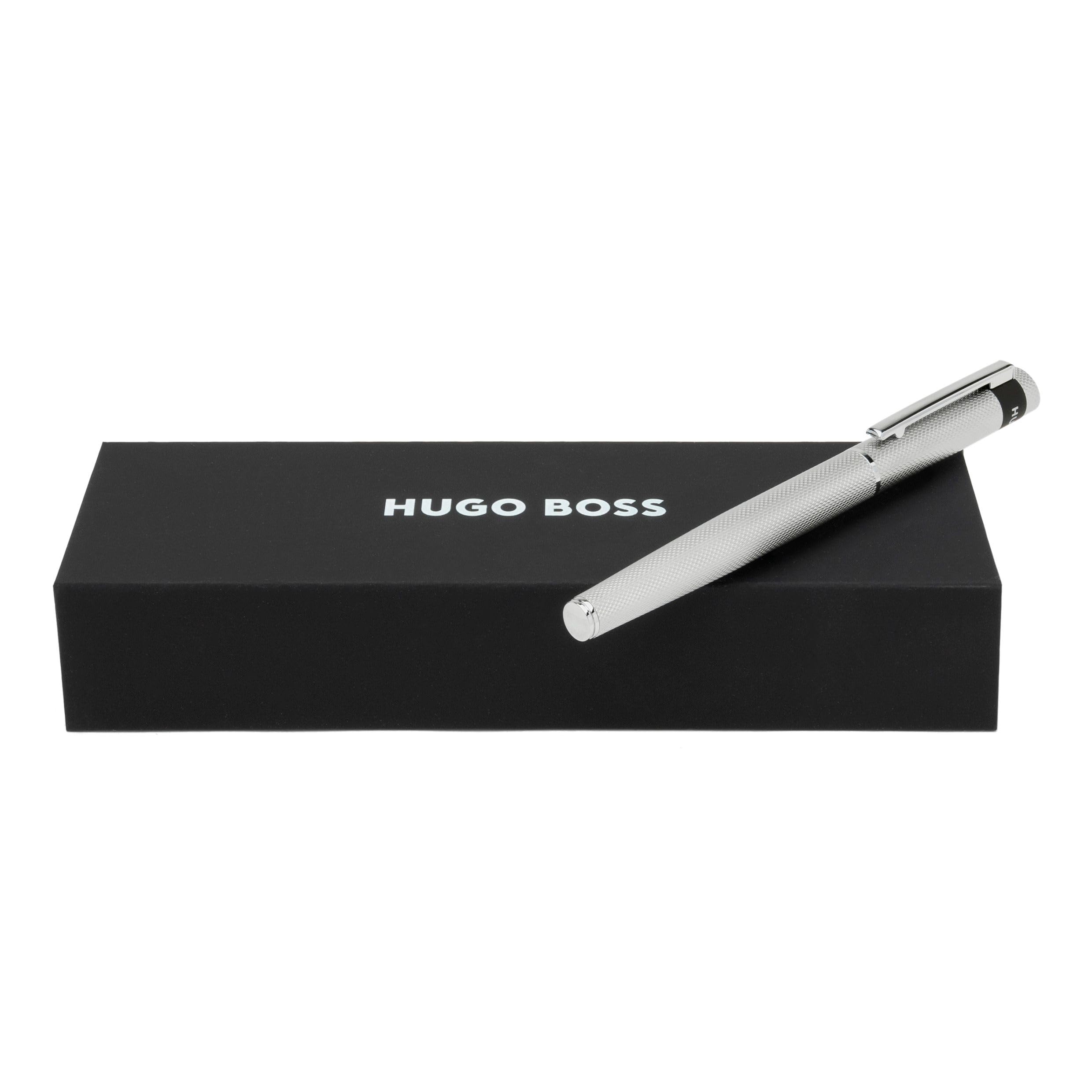 Hugo Boss Loop Diamond Füllfederhalter aus Messing in der Farbe Chrome, Länge: 14,7cm, Federstärke: M, HSW3672B