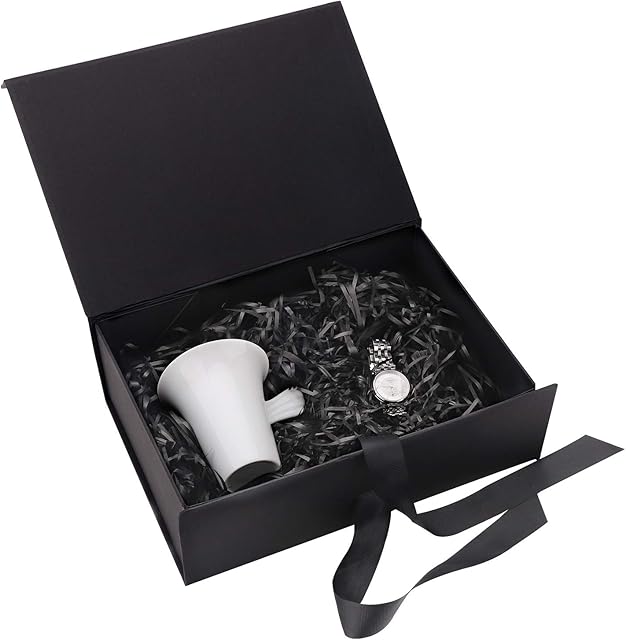 Magnetic Gift Box,Luxury Premium Gift Box with Ribbon Present Boxes with Lids Rectangle Gift Box for Gift Packaging ewellery Gift Boxes Decorative Box Rectangle Presentation Box for Presenting (Black)