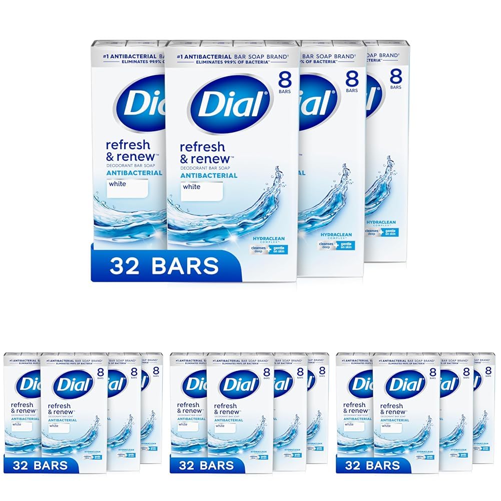 Dial Antibacterial Bar Soap Refresh Renew White 4 oz 32 Bars Pack of 4