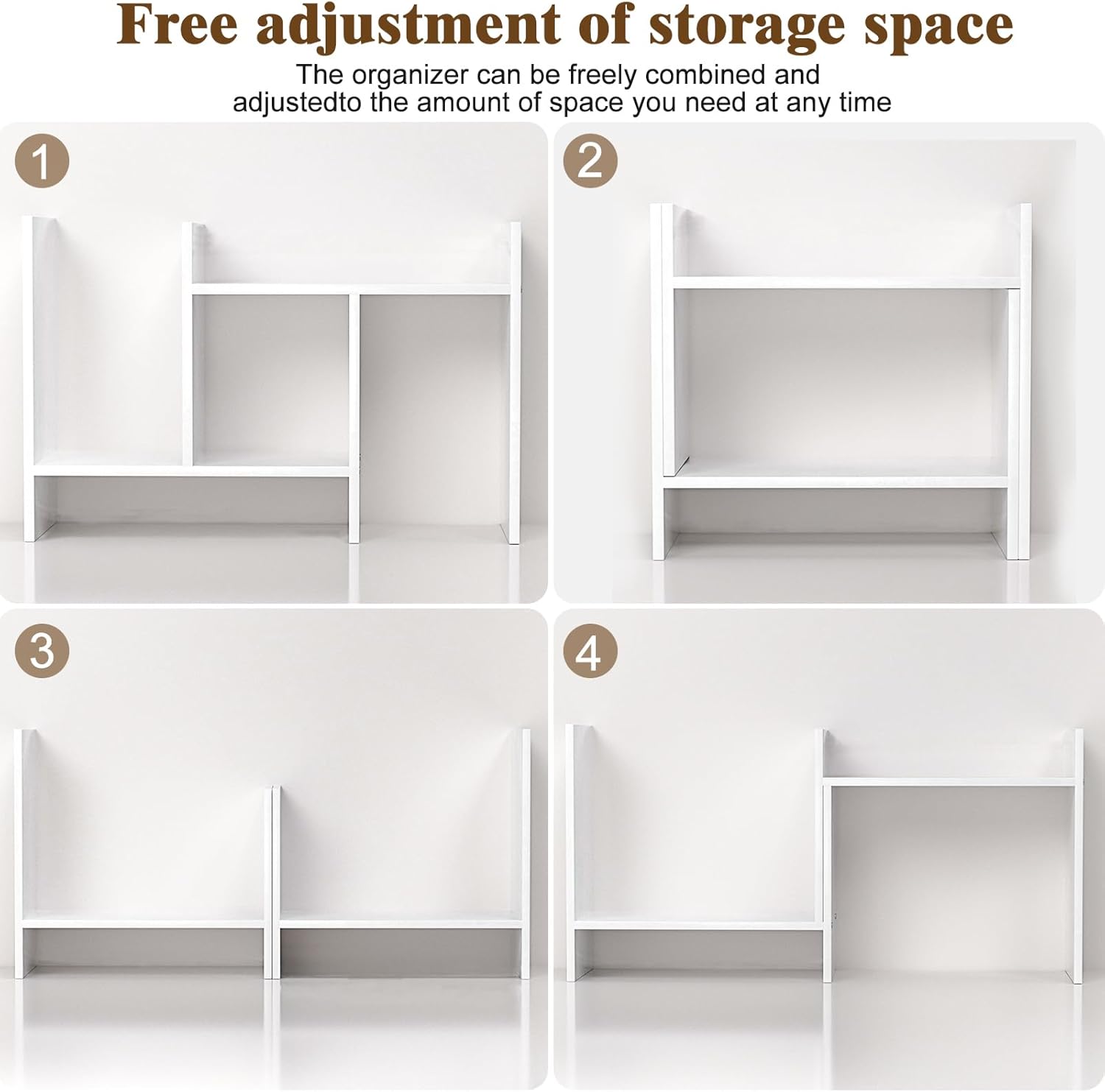 Desk Shelves Wood Desktop Orgnizer Shelf. Office Organization for Top of Desk Organizers and Accessories Bookshelf Shelving,Adjustable Tier H-Shape Mini Bookcase(White)