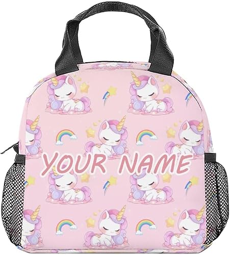 Lonchera personalizada de unicornio para niñas, bolsas de almuerzo reutilizables aisladas congelables - Pequeña lonchera rosa linda para niños -