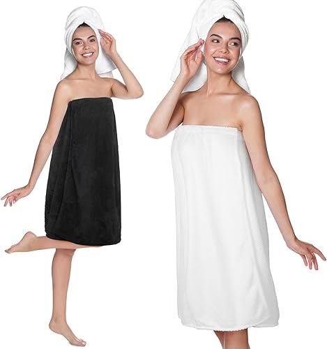 Miniatura 7 de Tigeen 2 toallas envolventes para mujer, bata de spa ligera con cierre ajustable, parte superior elástica, suave bata de baño para spa
