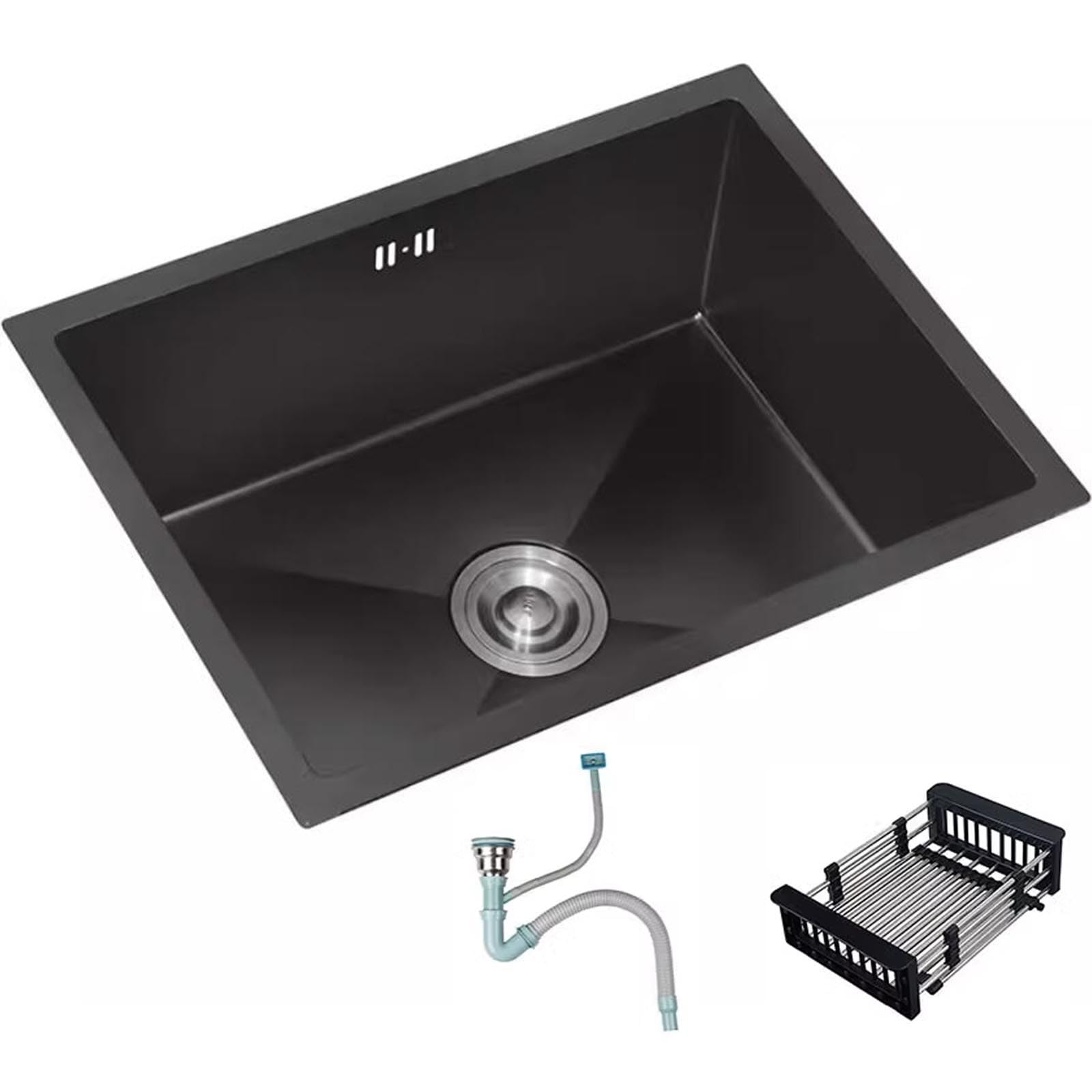 WIQUYBML 38 * 30cm Stainless Steel Undermount Sink Compact Small Square Kitchen RV Built-in Dish Siphon with Drain Basket(38 30cm)