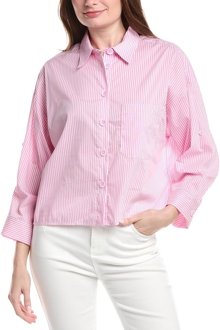 Renuar Womens Woven Button Front Blouse, Xs, Pink
