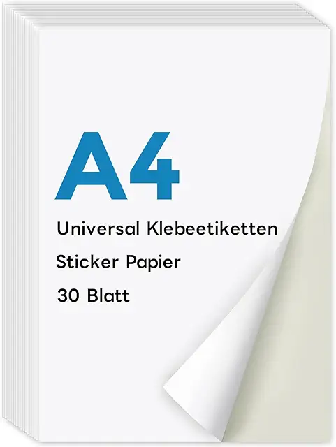 KTRIO A4 Stickerpapier 30 Blatt, selbstklebend für Laser- und Tintenstrahldrucker