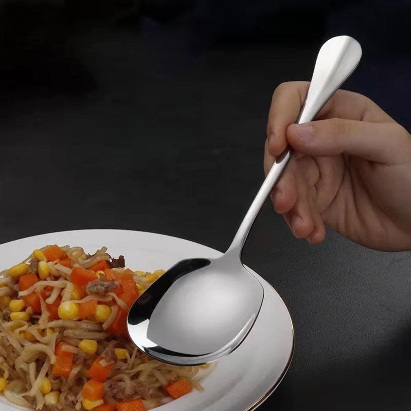 Xowine 6 Cucchiai Grandi Da Portata In Acciaio Inossidabile - 21,5 Cm, Cucchiai Da Buffet E Ristorante, Lucidi E Leggeri