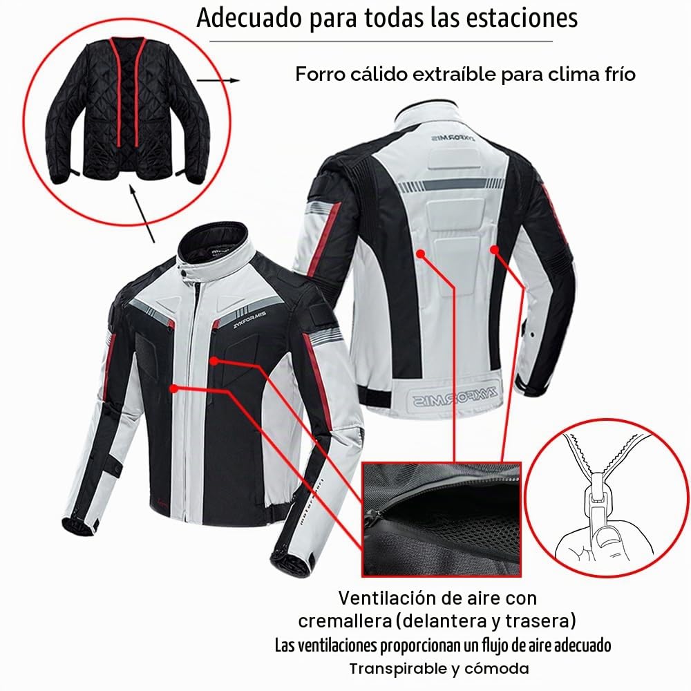 Chaqueta de moto impermeables, Motocicleta Chaquetas a prueba de viento Equipo de protección para hombros y codos Otoño Verano Invierno para hombres