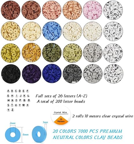 Miniatura 2 de Musdoney Kit de 7200 cuentas de arcilla para hacer pulseras, 24 colores, cuentas planas, 450 cuentas de letras para hacer joyas, pulseras de