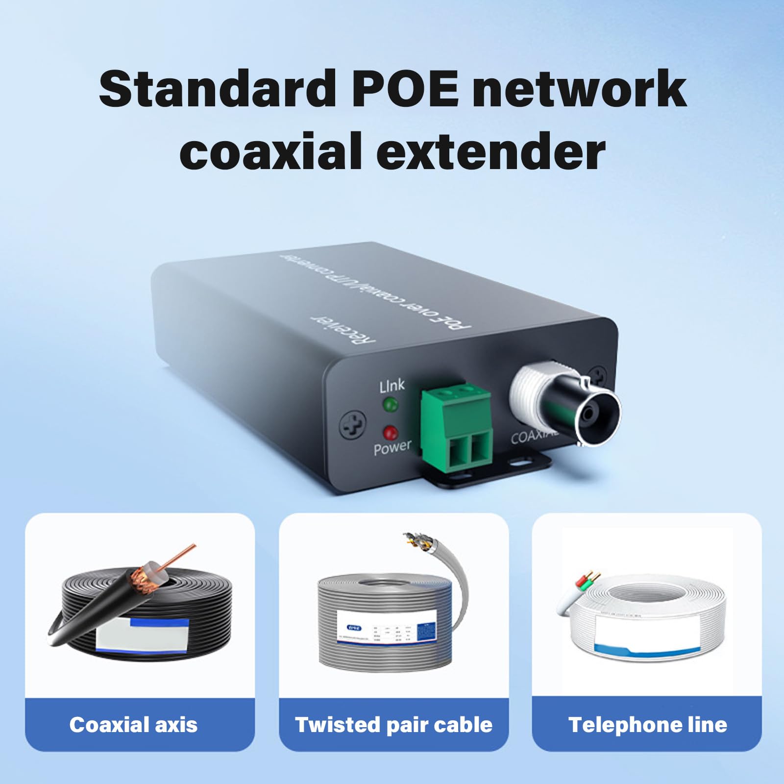 1 Metall PoE Koaxial Extender, 500 m Datenkonverter für Überwachungskameras und Netzwerkgeräte, Power Over Ethernet Netzwerk Extender