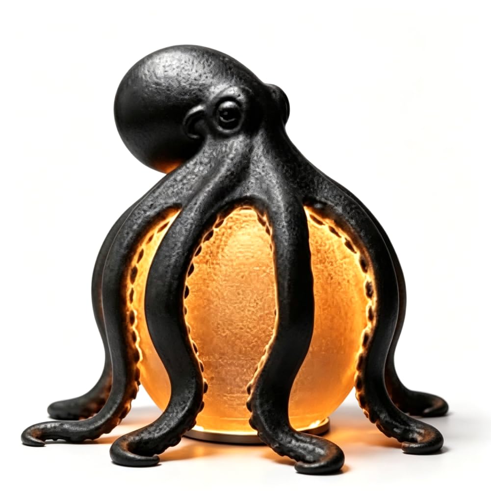 B ​Octopus Table Lamp, 6In Coastal Ocean Decor With Warm Led Glow, Nautical Accent Light For Edroom, Living Room & Reading Nook, Unique Ocean Themed Gift