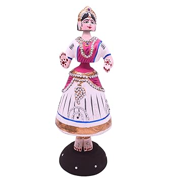 santarms Thanjavur Dancing Doll with Glittering Stones 12 Inch (Multicolour) Dancing Doll Plaster of Paris (Violet,White)