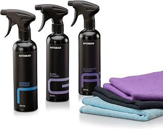 Autobead Interior Cleaning Kit - Includes All Purpose Cleaner 1L, Interior Detailer 500ml, Glass Cleaner 500ml, Glass Towel, 2 Microfibre Cloths and Air Freshener - Vehicle and Motorbike Washing Kit