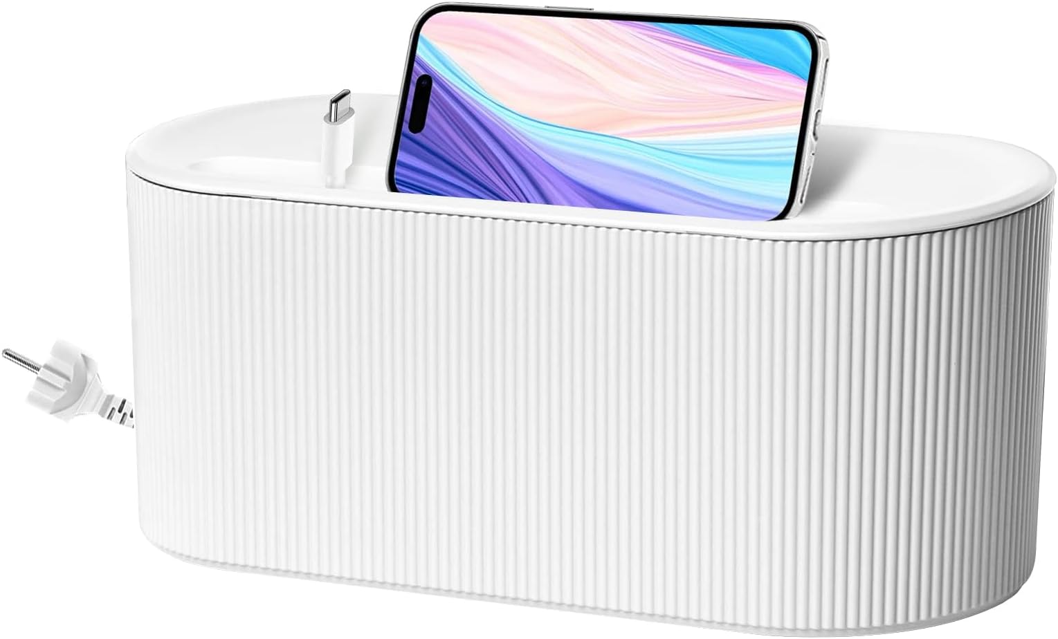 Cable Management Box, Cord Organizer Large And Medium Size Hider Box With The Groove To Store Chargers Hide Surge Protector Cover On Desk Or Floor (White)