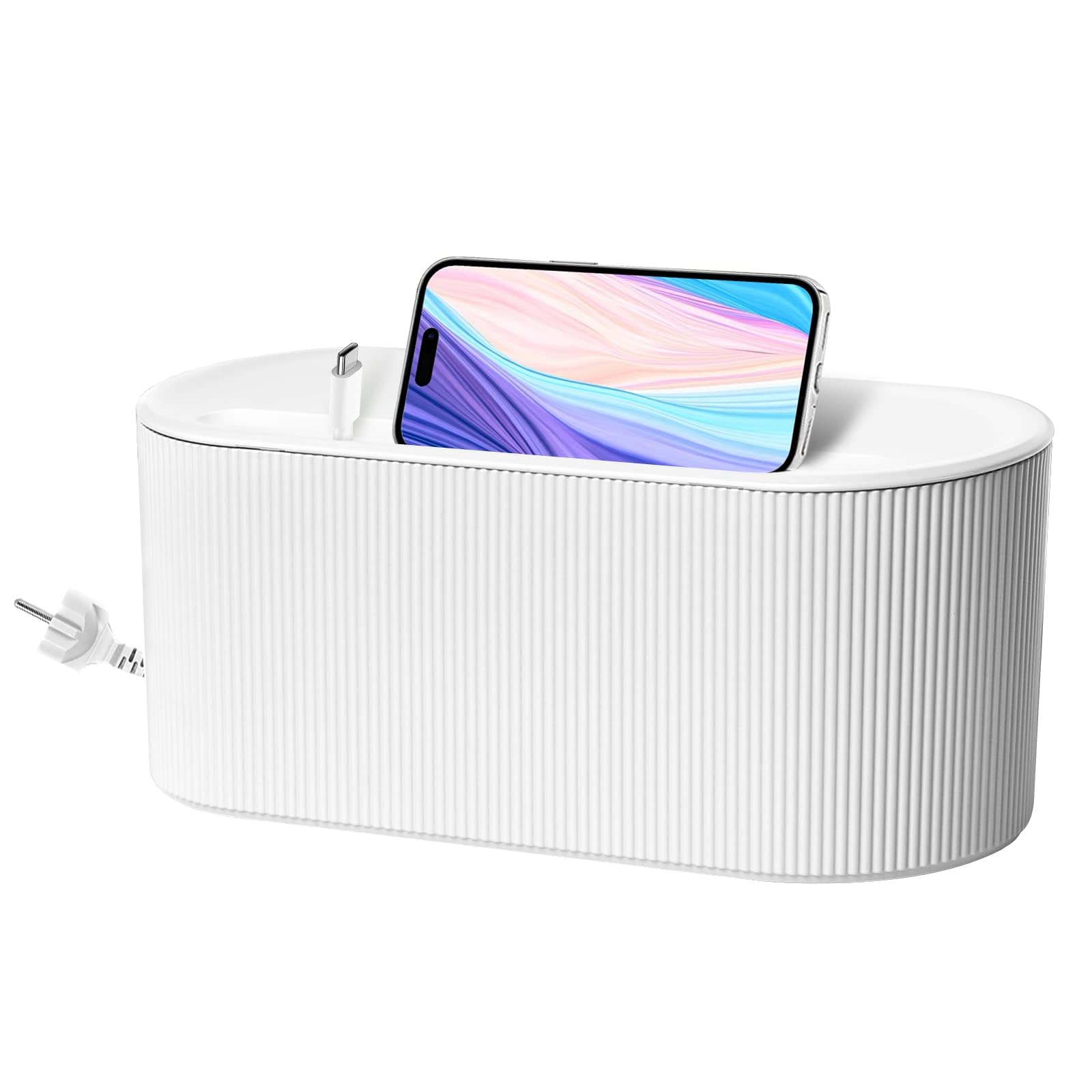 KASTWAVE Cable Management Box, Cord Organizer Box, Large and Medium Size Cord Box, Cord Hider Box with The Groove to Store The Chargers and Cable to Hide Surge Protector Cover on Desk or Floor (White)