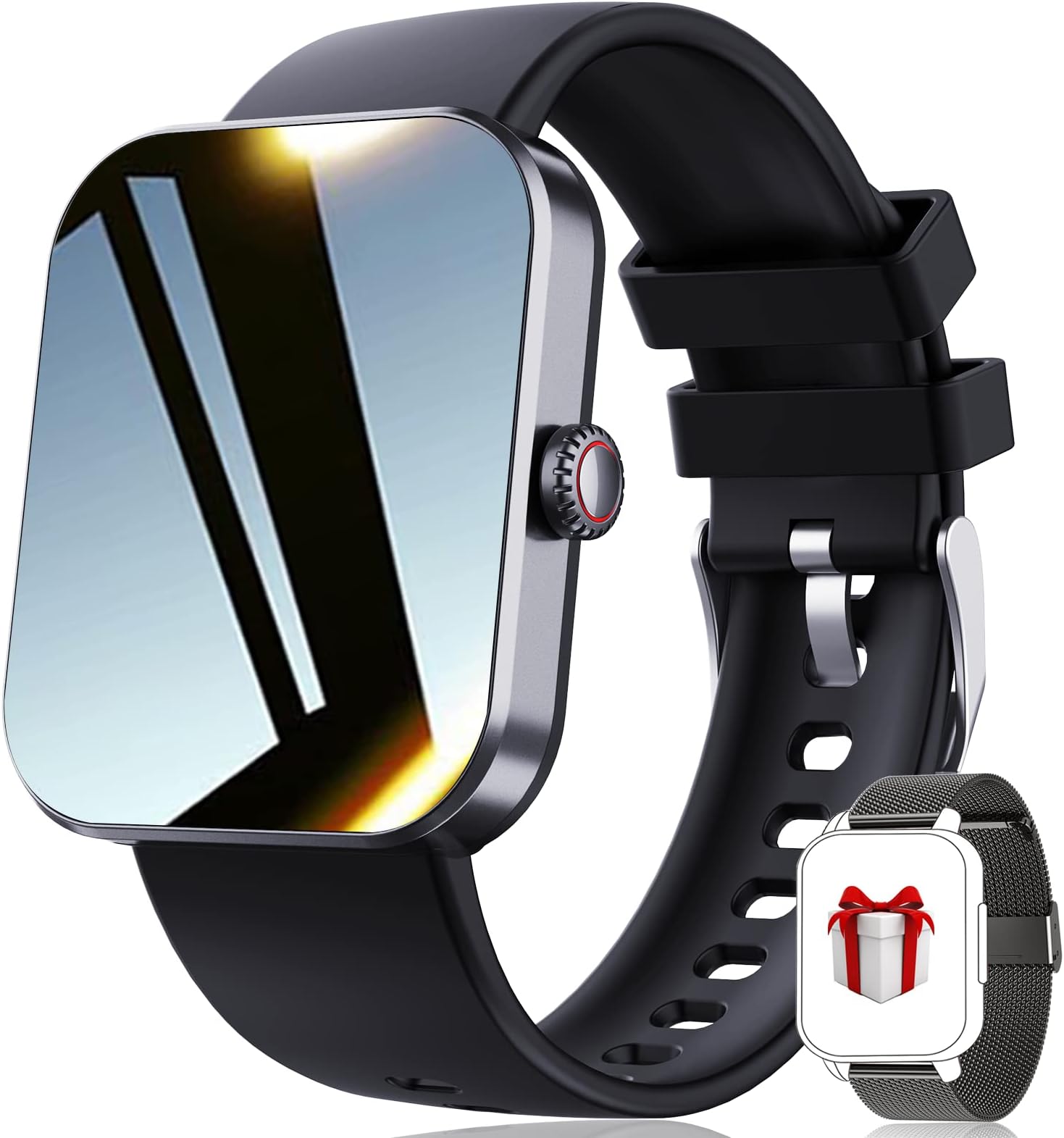 Heart Rate Smartwatches Women Men F57L Blood Glucose Monitoring Temperature Sports Waterproof Smart Watch Women Fashion Black Silicone Couple Watches Bluetooth Compatible with Android iOS