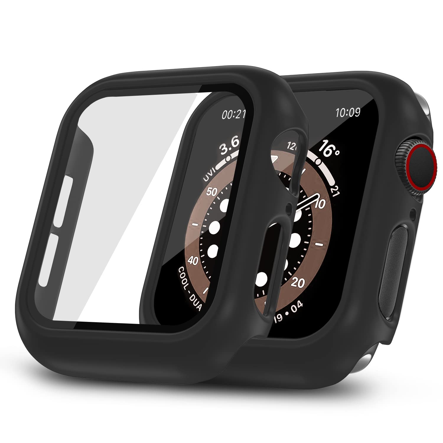 2 Pack Hard Case Compatible with Apple Watch 40 41 44 45mm Series7 6 5 4 SE, Ultra-Thin Touch Sensitive HD Tempered Glass Screen Protector Case for iWatch Full Coverage (Black, 41mm)