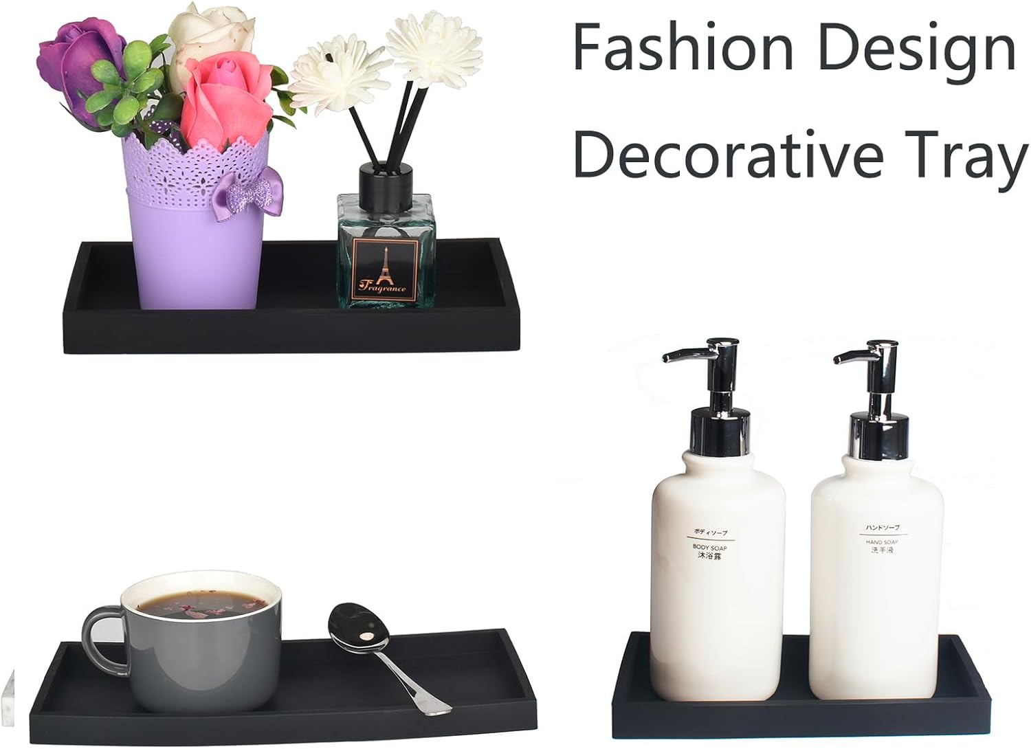 DNC Bathroom Vanity Tray for Counter, 2PC (7.9" +11.8") Silicone Kitchen Sink Soap Tray for Countertop Dish Holder Dispenser Toilet Tank Desk Organizer Black - Image 5