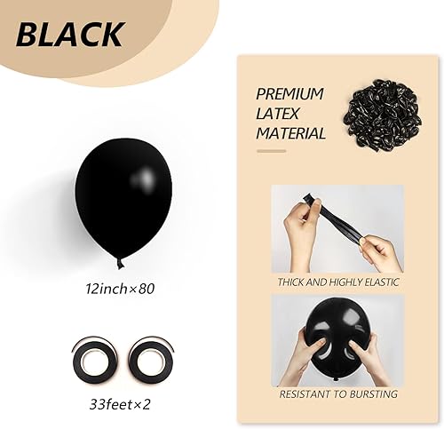 Miniatura 2 de 80 globos negros de 12 pulgadas, globos de látex negros para cumpleaños, graduación, baby shower, día del padre, boda, Halloween, decoración de