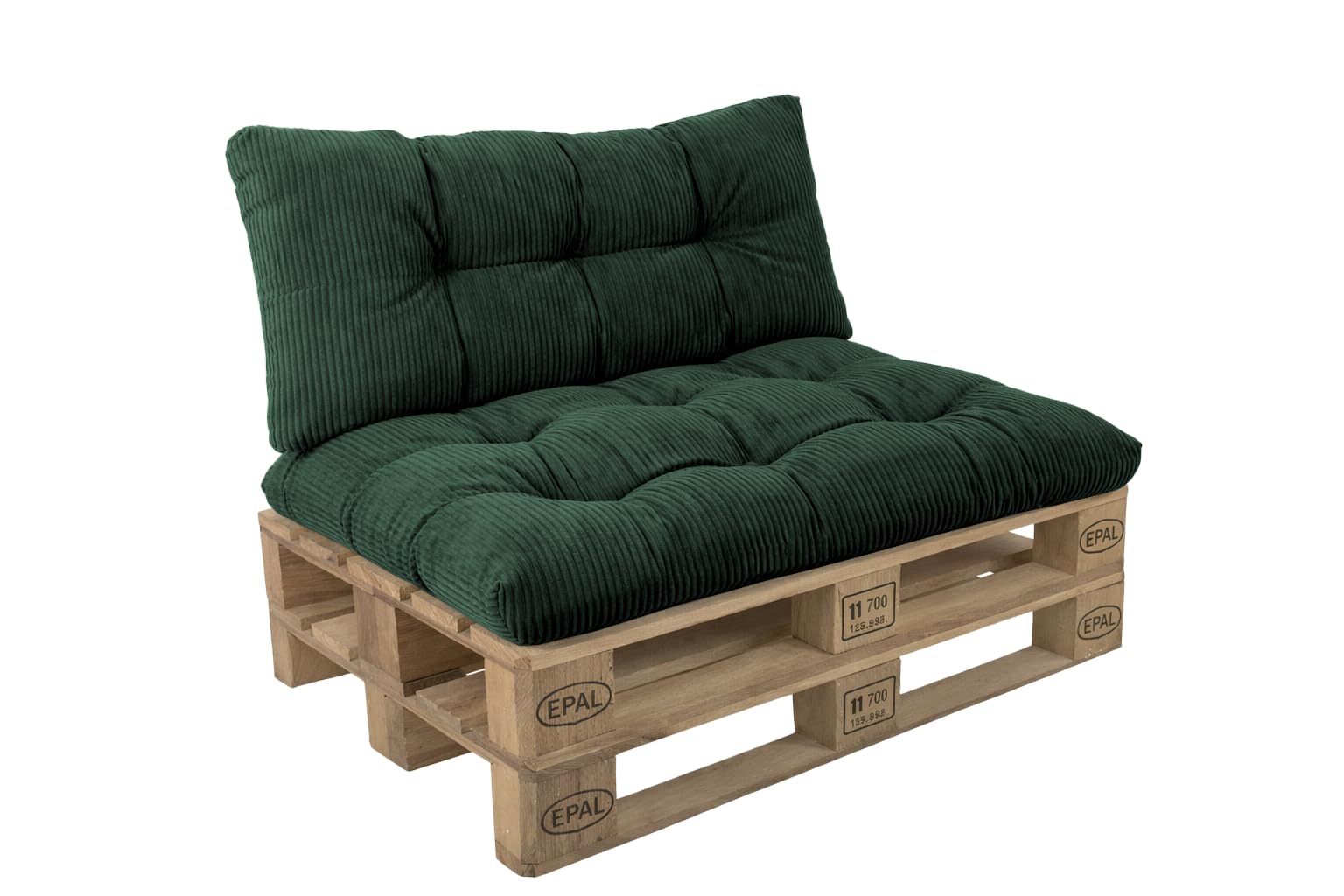 POKAR Set of 2 Pallet Cushions: Seat 120x80 cm + Backrest 120x40 cm in Corduroy | Tufted Cushions for Pallet Furniture and Garden Sofa | Outdoor and Indoor Use | Oeko-Tex | Made in EU | Bottle Green โ image 1