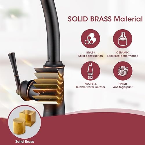Miniatura 5 de Grifo de cocina de latón con rociador extraíble, 3 modos de rociador, grifo de fregadero de cocina de arco alto, arco alto romano, 3 o 1 orificio