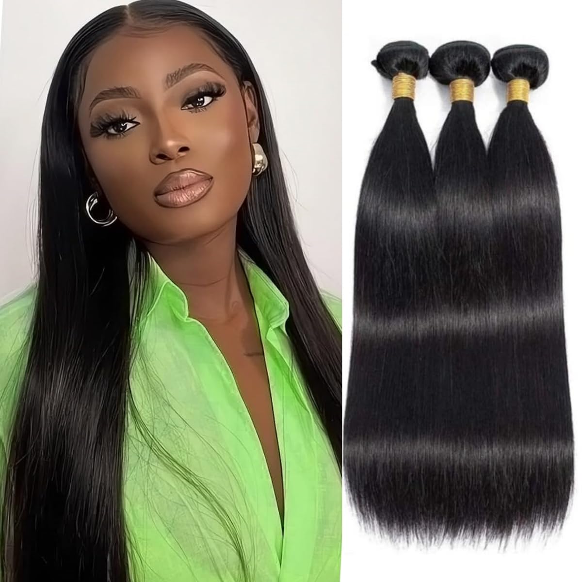 Straight Hair Bundles Lote Brasileño Natural Cabello Humano 100% Human Hair Extension Sin Procesar Virgen Lacio Negro Natural 18 18 18 Pulgadas/210G en Total
