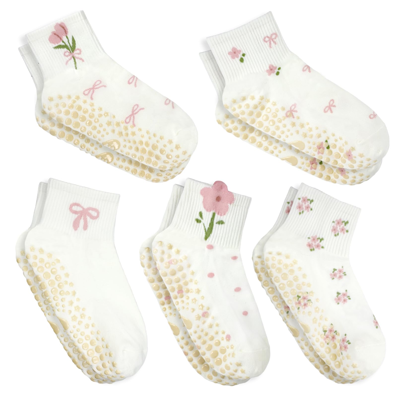 ERMO NKES Cute Yoga Socks for Women, Non Slip Grip Pilates Barre Crew Socks with Heart Bow, US Size 5-9