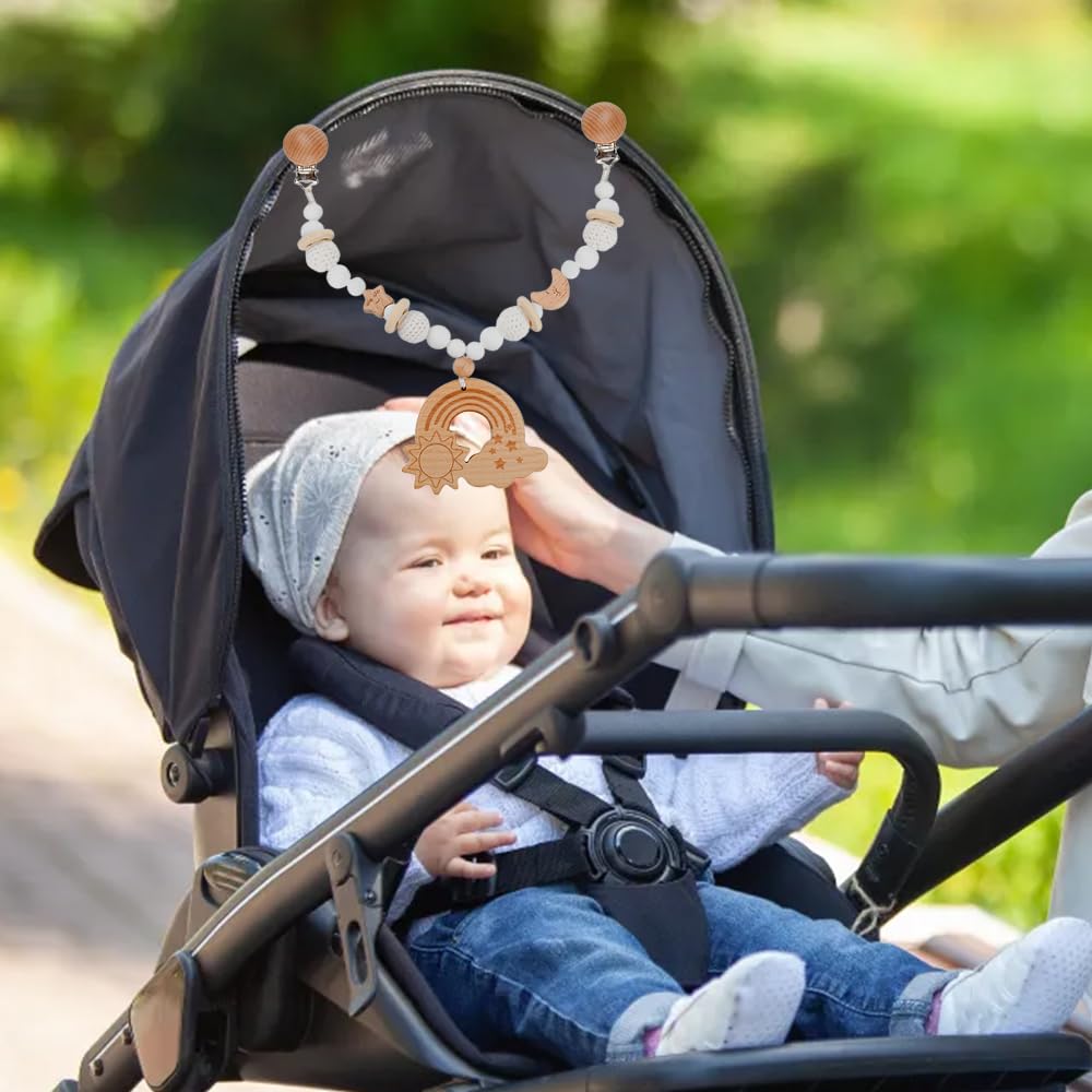 Chaîne de landau en bois pour bébés, jouet pour poussette, filles et garçons, chaîne d'accessoires de landau pour bébés et tout-petits à partir de 0 mois