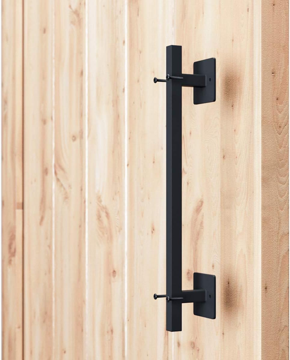 SMARTSTANDARD 12” Antique Rustic Handmade Barn Door Handle, Black Flush Square Base Handle Pull, for Gate, Garage, Sheds
