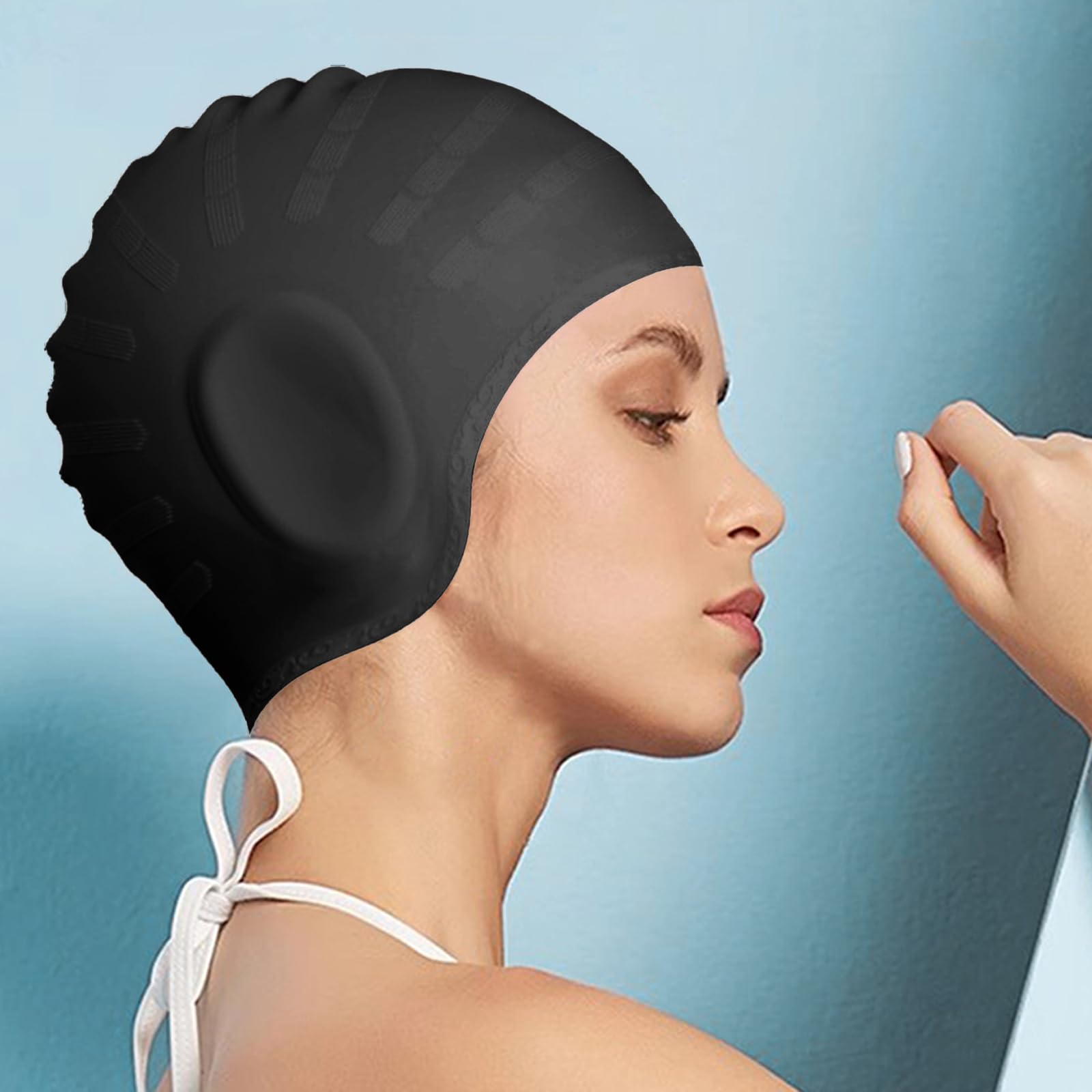 2unidades Gorro Piscina Protecion de Oido 3D,Antideslizantes Gorro de Baño,Gorros de Natación,Gorros de Natación Impermeable de Silicona,Gorroes de Natacións Apto para Diferentes Peinados