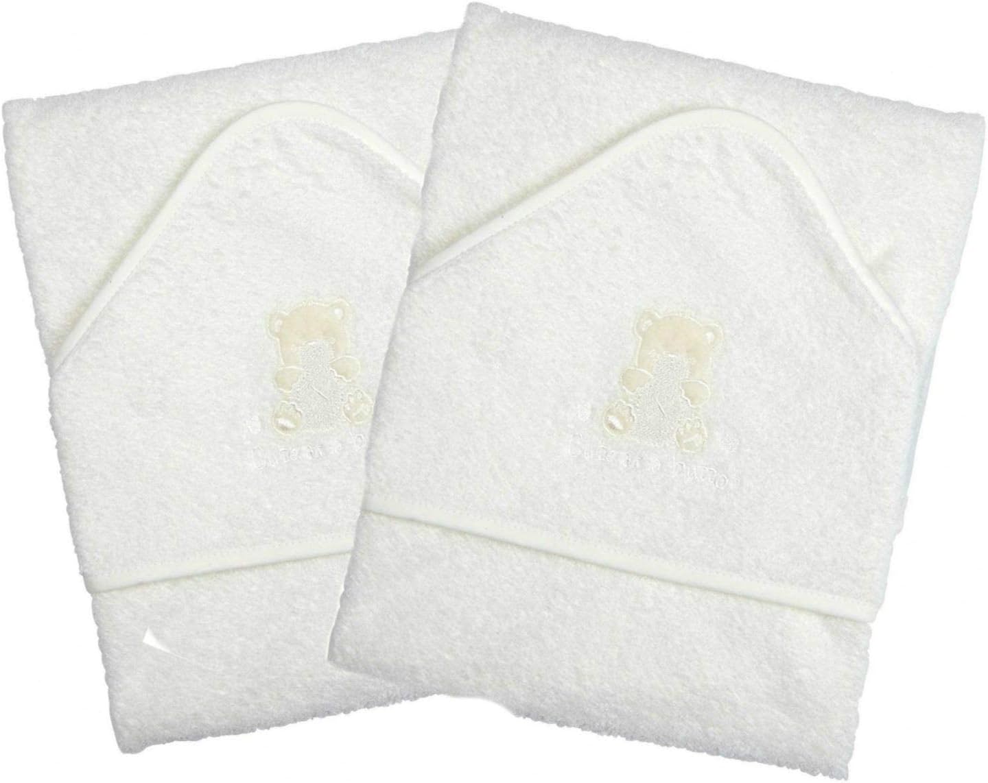Set of 2 Baby Bath Towels - White with Cute Animal Appliques
