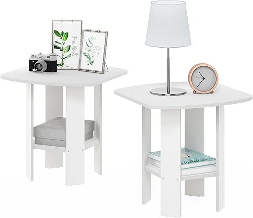 Miniatura 8 de Furinno SIMPLE DESIGN - Mesa auxiliar, mesa de arrime de 2 niveles, mesita de noche con estantes abiertos, mesita de noche para sala de estar,